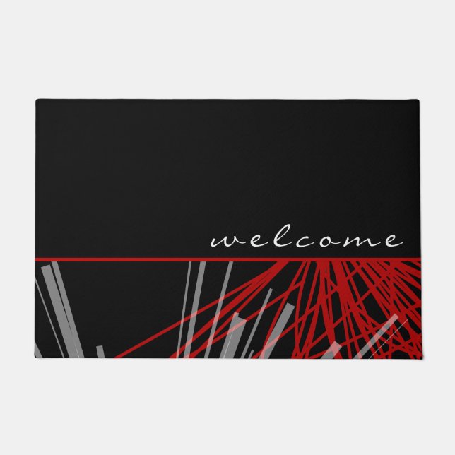 Modern Decorative Black White & Red Welcome Doormat (Front)
