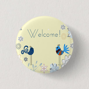 Modern Decorative Blue Birds 1 Inch Round Button