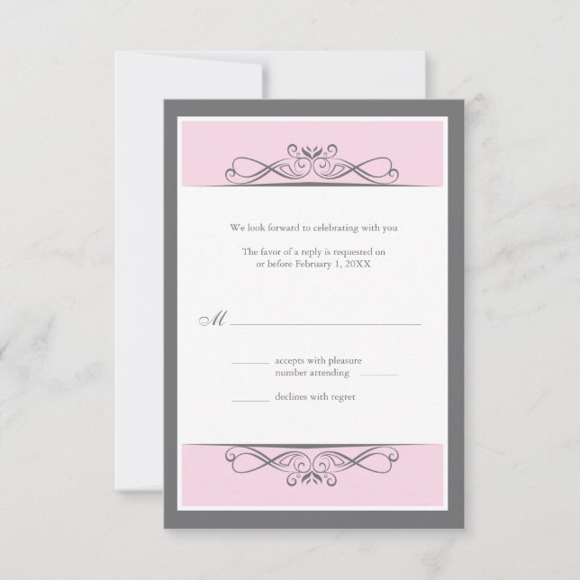 Modern Decorative Wedding (Vertical) Reply Card (Front)