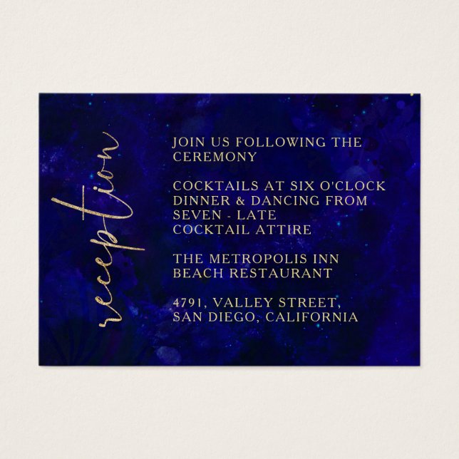 Modern Deep Blue Calligraphy Wedding Reception (Front)