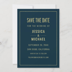 Modern Deep Blue Elegant Simple Minimalist Wedding Save The Date