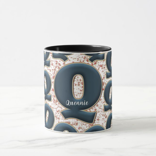 Modern Deep Blue Monogram Customized Name Cute Mug (Center)