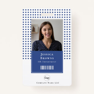 Modern Deep Blue Student Employee Photo QR Barcode Badge