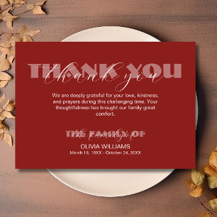 Modern Deep Burgundy Traditional Funeral  Thank You Card