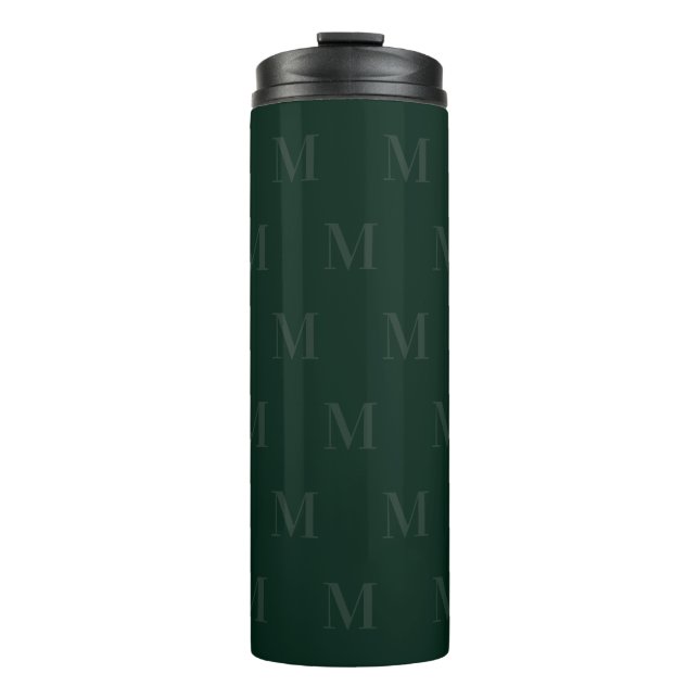 Modern Deep Forest Green Minimalist Monogram Thermal Tumbler (Front)