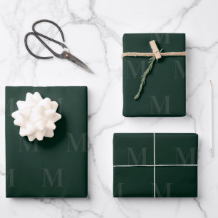 Modern Deep Forest Green Minimalist Monogram Wrapping Paper Sheet