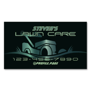 Modern deep green lawn mower  	Magnetic business card