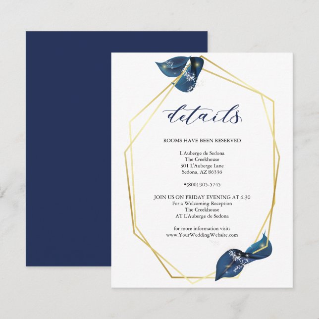 Modern Deep Indigo Blue and Gold Details Invitation (Front/Back)
