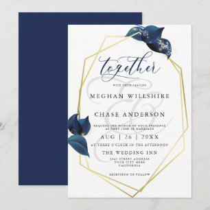 Modern Deep Indigo Blue and Gold Frame Invitation