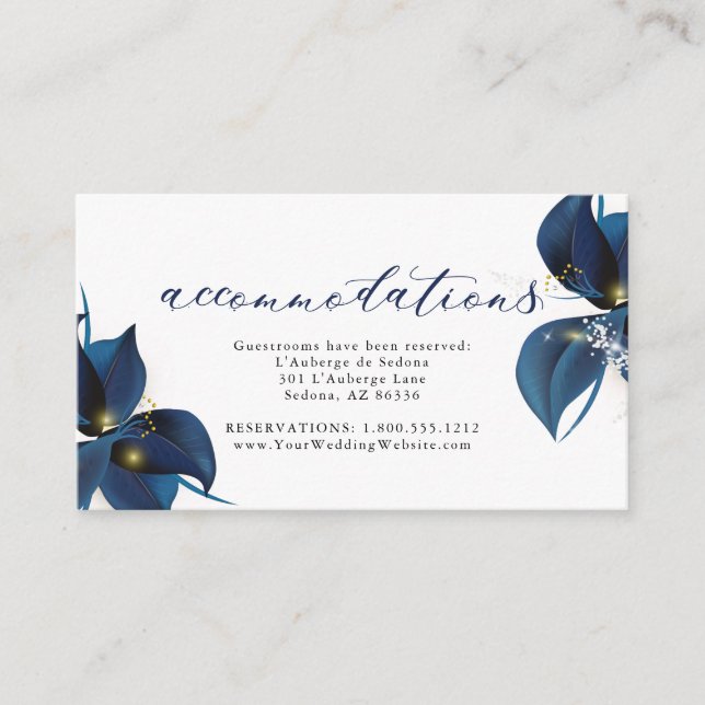 Modern Deep Indigo Blue Guest Accommodations Enclosure Card (Front)