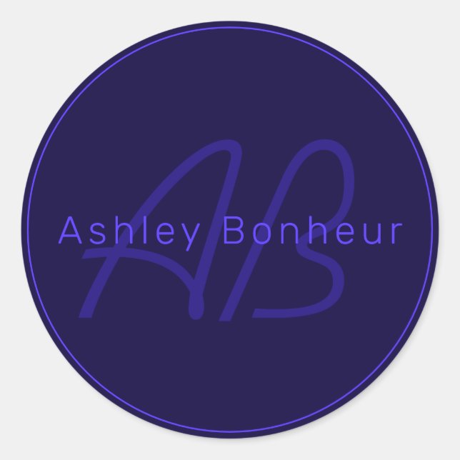 Modern Deep Purple Colours | Cool Name & Monogram Classic Round Sticker (Front)