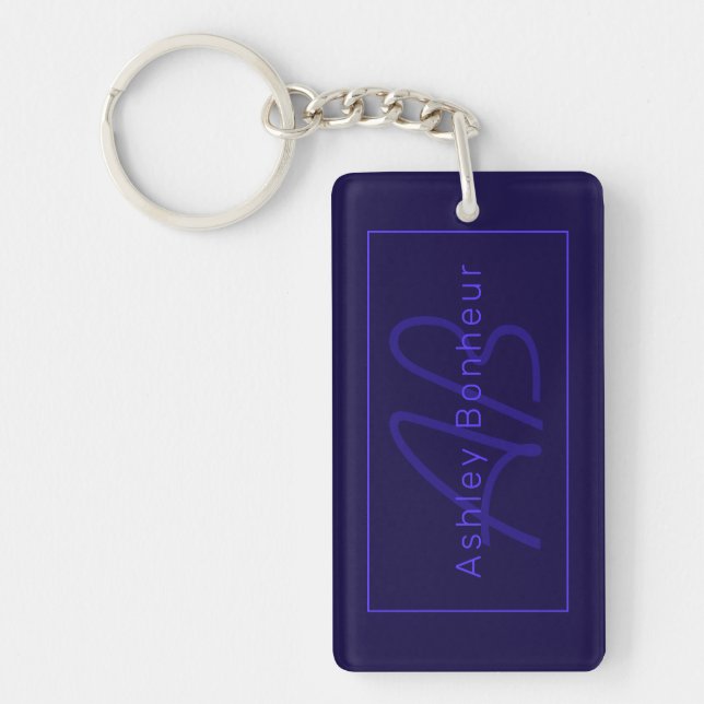 Modern Deep Purple Colours | Cool Name & Monogram Keychain (Front)