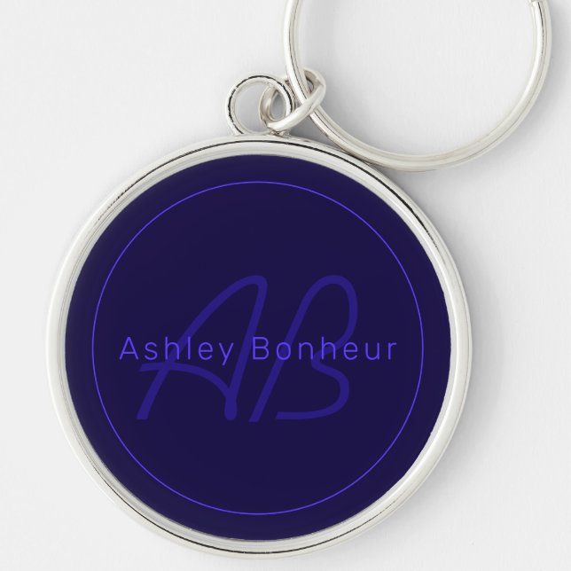 Modern Deep Purple Colours | Cool Name & Monogram Keychain (Front)