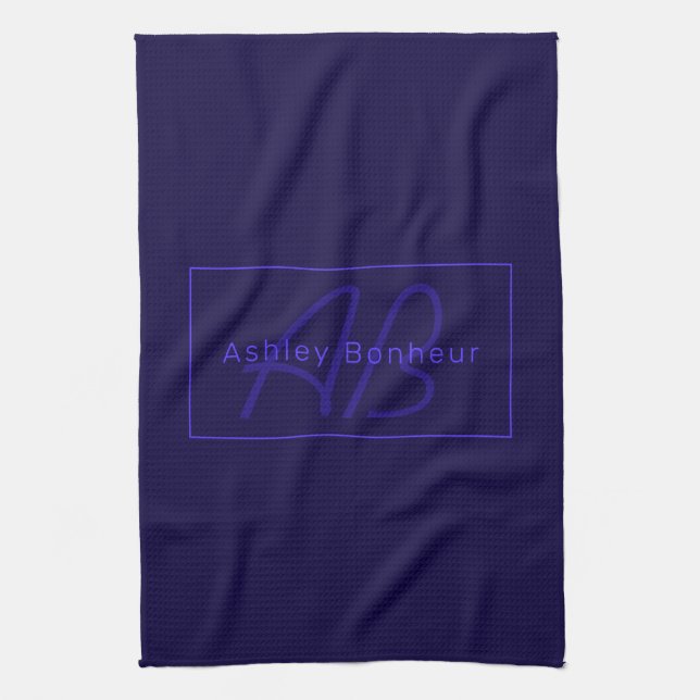 Modern Deep Purple Colours | Cool Name & Monogram Kitchen Towel (Vertical)