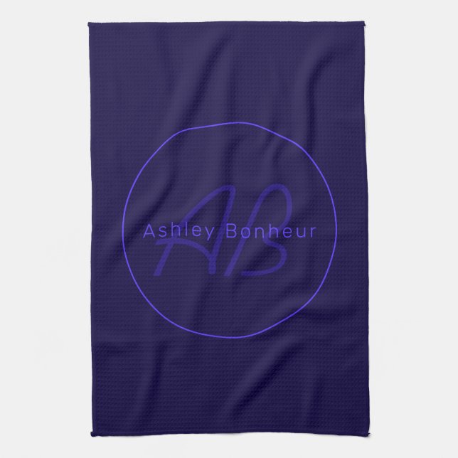 Modern Deep Purple Colours | Cool Name & Monogram Kitchen Towel (Vertical)