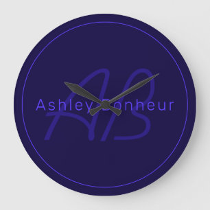 Modern Deep Purple Colours   Cool Name & Monogram Large Clock