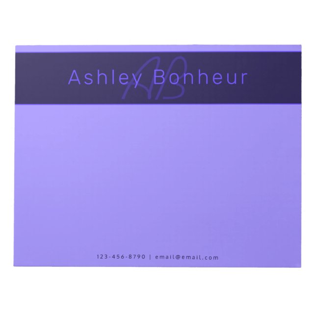 Modern Deep Purple Colours | Cool Name & Monogram Notepad (Front)