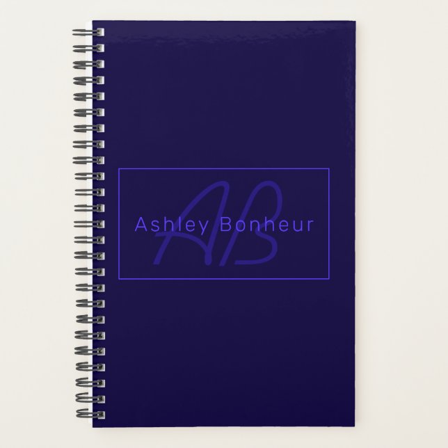 Modern Deep Purple Colours | Cool Name & Monogram Planner (Front)