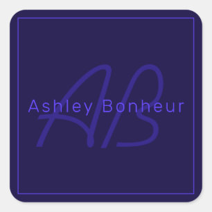 Modern Deep Purple Colours   Cool Name & Monogram Square Sticker