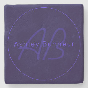 Modern Deep Purple Colours Cool Name & Monogram Stone Coaster