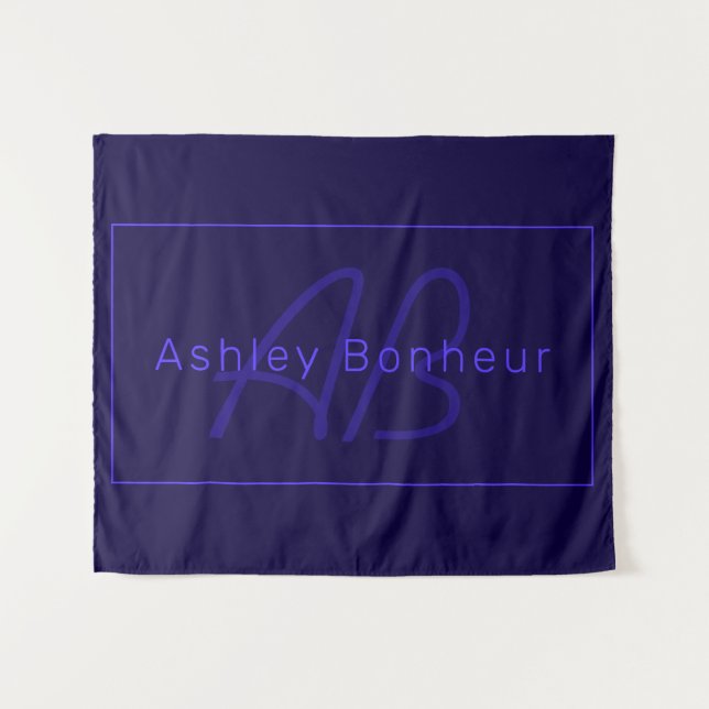 Modern Deep Purple Colours | Cool Name & Monogram Tapestry (Front (Horizontal))