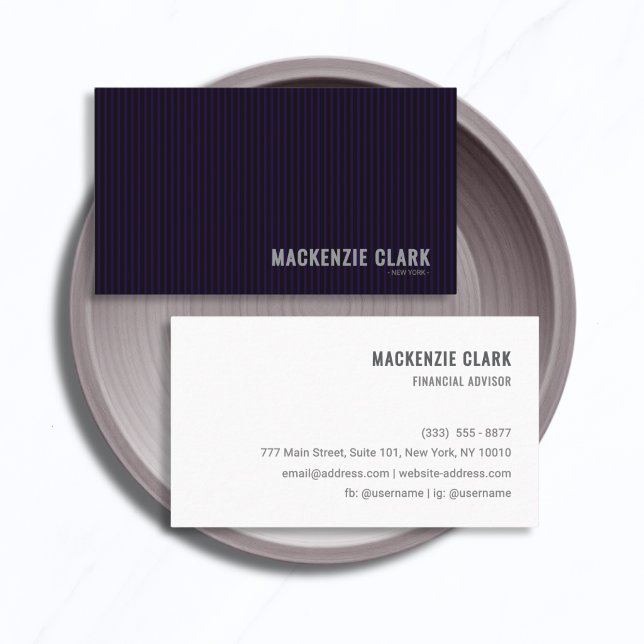 Modern Deep Purple Pinstripe & White Business Card (Creator Uploaded)