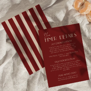 Modern Deep Red Cream Classy Fancy Wedding Details Enclosure Card