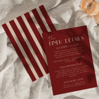 Modern Deep Red Cream Classy Fancy Wedding Details Enclosure Card