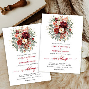 Modern Deep Red Floral Eucalyptus Fall Invitation