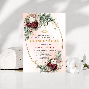 Modern Deep Red Flowers 15th Birthday Invitation