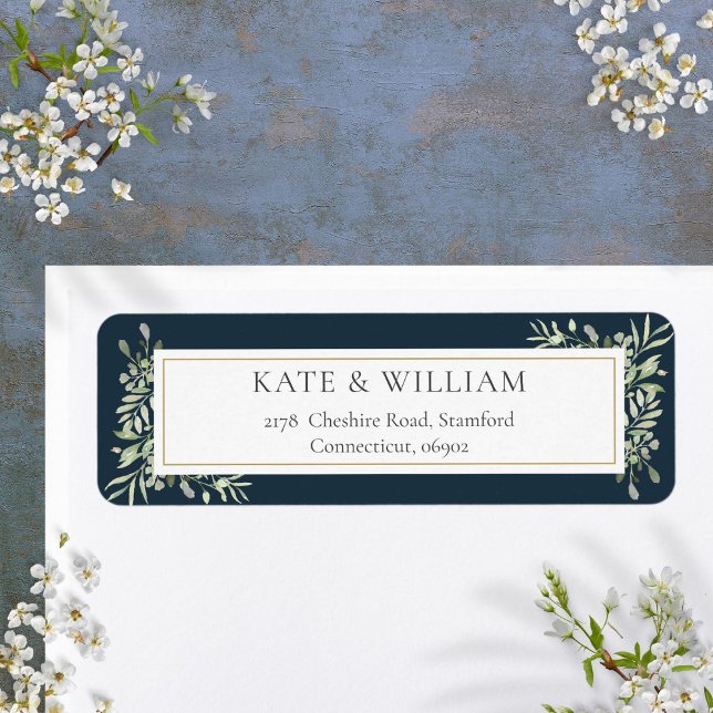 Modern Deep Sea Blue Greenery Watercolor Address (Modern Deep Sea Blue Greenery Watercolor Address Label)