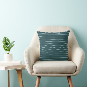 Modern Deep Teal Abstract Wavy Line Art Throw Pill Pillow