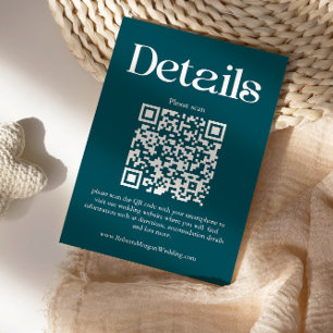 Modern Deep Teal Wedding Details QR Code Enclosure Card
