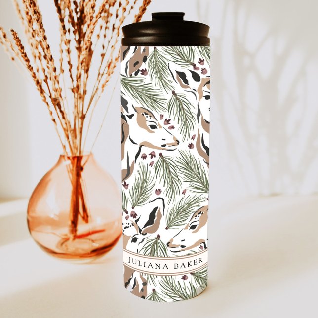 Modern Deer Foliage Personalized Thermal Tumbler (Creator Uploaded)