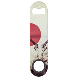 Modern Deer Head and Red Sun Artwork Bar Key