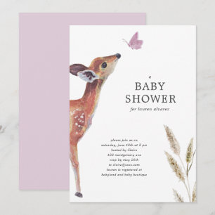 Modern Deer Pink Girl Baby Shower Invitation
