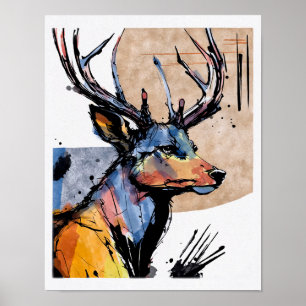 Modern deer print brown blue stag hunting camping