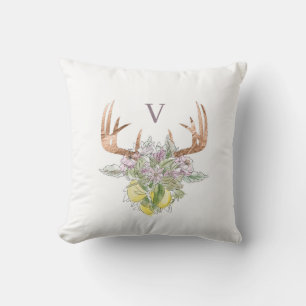 Modern Deer Skull And Floral Pastel Colour Throw Pillow