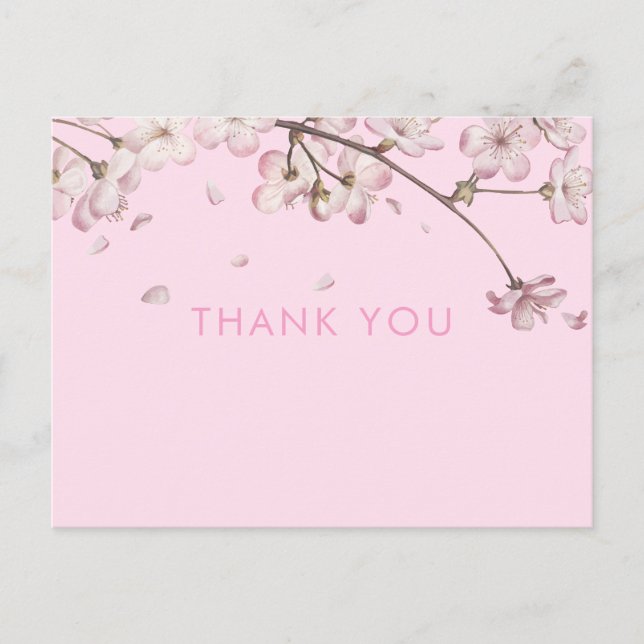 Modern Delicate Blossom Floral Pink Thank You Postcard (Front)