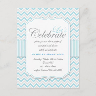 Modern Delicate Blue Chevron Birthday Party Invitation