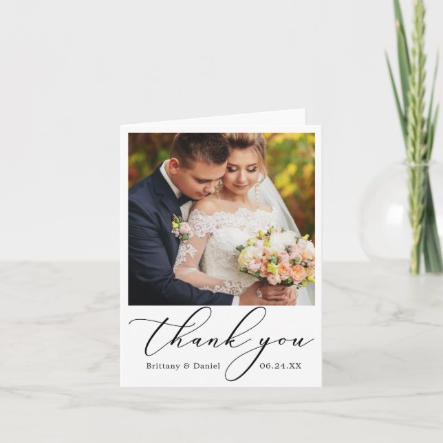 Modern Delicate Calligraphy Wedding Note Thank You Card (Front)