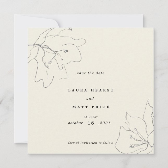 Modern Delicate Eggshell Floral Save The Date (Front)