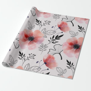 Modern delicate orange floral leaves  wrapping paper