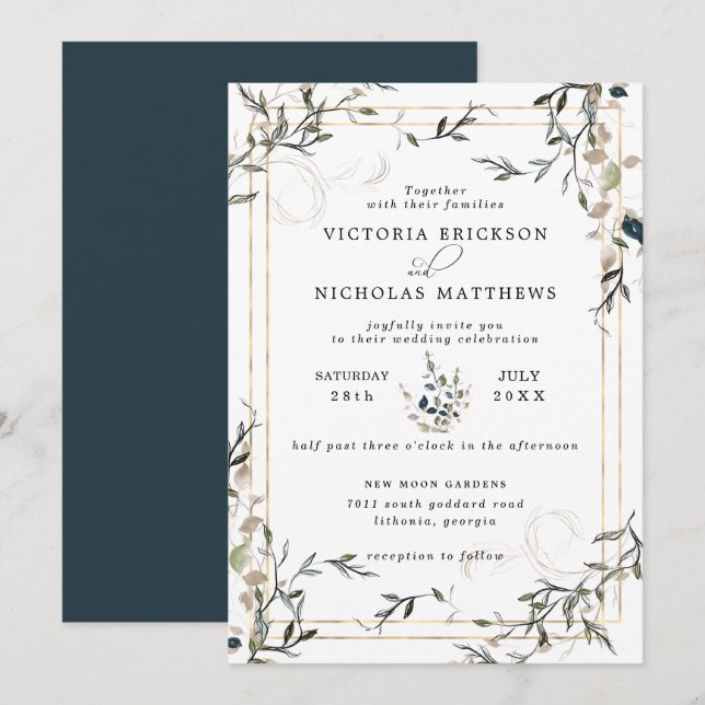 Modern Delicate Spring Greenery Wedding Invitation (Front/Back)