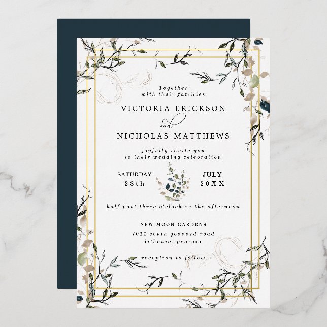 Modern Delicate Spring Greenery Wedding Invitation (Front/Back)