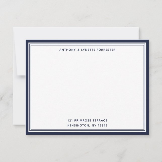 Modern Denim Blue Border Name & Address Note Card (Front)