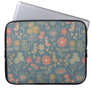 Modern Denim Blue & Coral Floral Laptop Sleeve