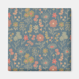 Modern Denim Blue & Coral Floral Magnet
