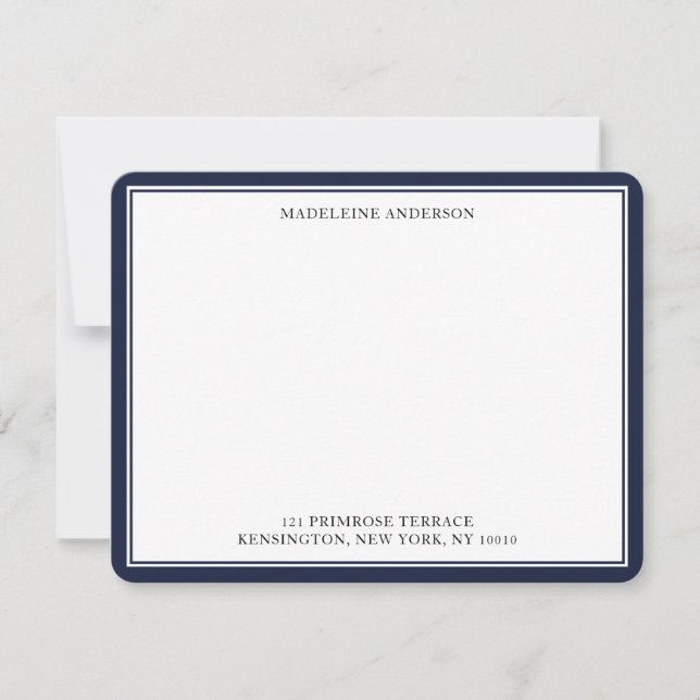 Modern Denim Blue Double Border Flat   Card (Front)