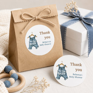 Modern Denim Blue Jean Baby Boy Baby Shower Classic Round Sticker